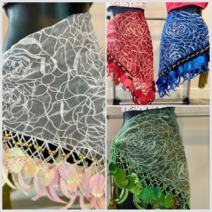 Wrap Skirt, Dance Performance, Bellydance with Accents Flowers and Shells